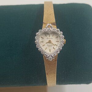 Vintage Deauville Armitron Diamond Accented Bezel Heart Shaped Cocktail Watch.